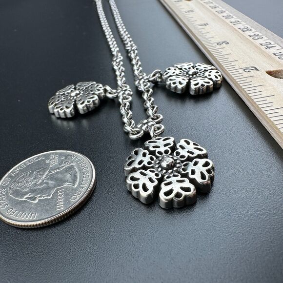 BRIGHTON Three Flowers Snowflakes Silver-tone Cable Chain Necklace 17" - Picture 8 of 9